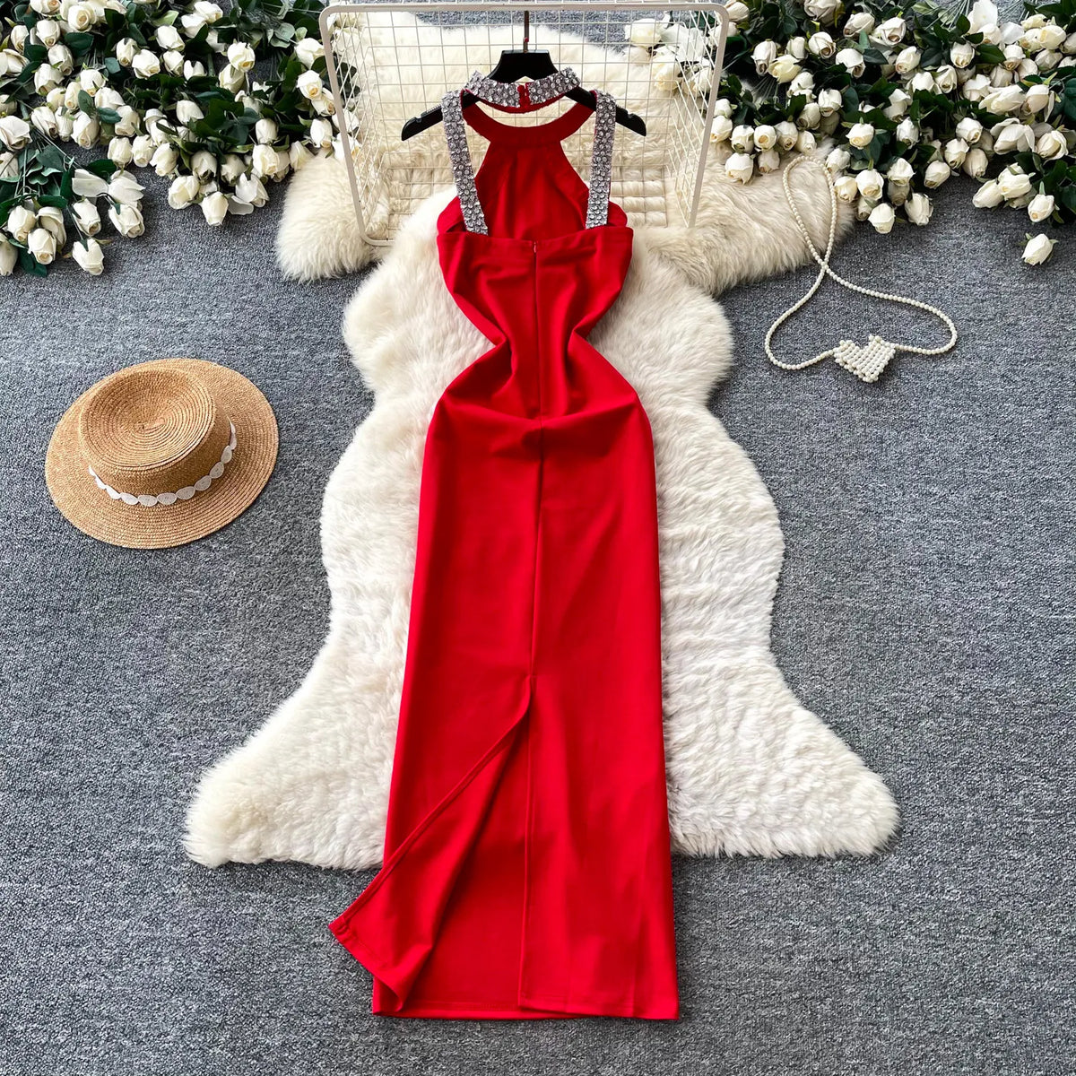 Sequin Halter Bodycon Evening Dress