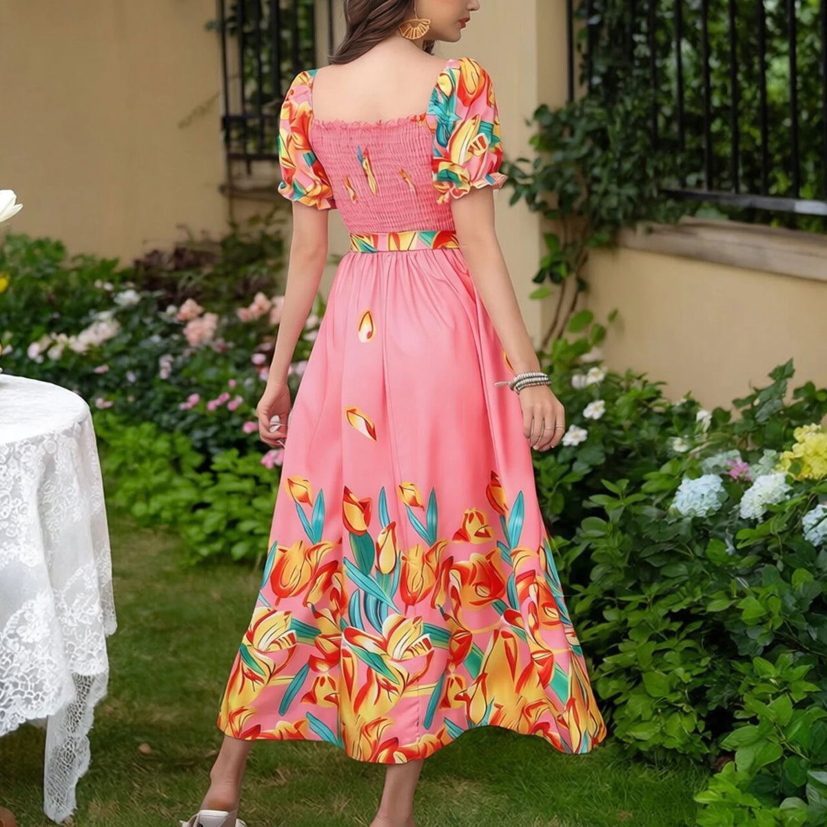 Floral Belted A-Line Maxi Dress