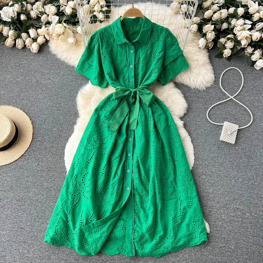 Collared Cutout Puff Sleeve Bodycon Dress
