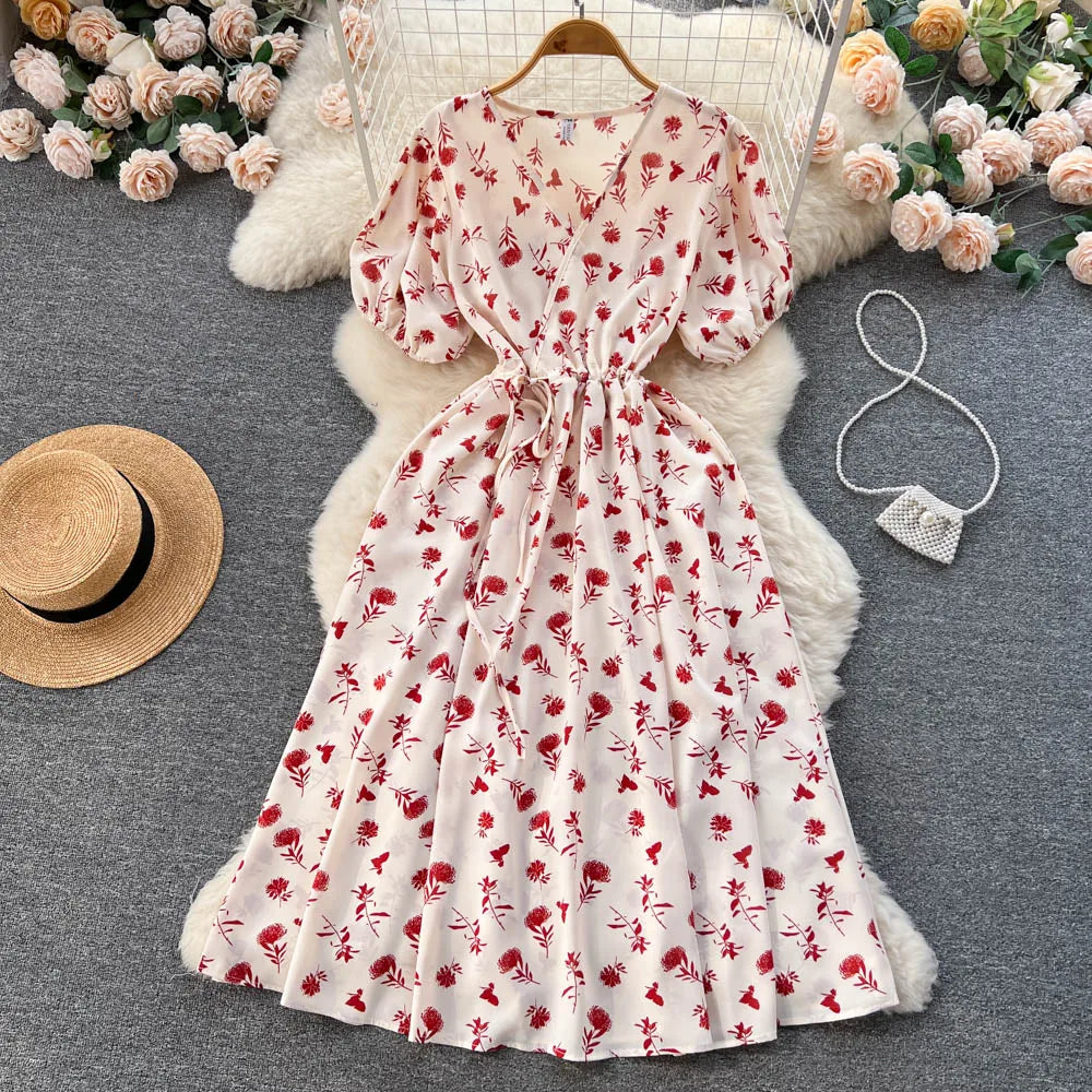 Floral Drawstring Waist Maxi Dress