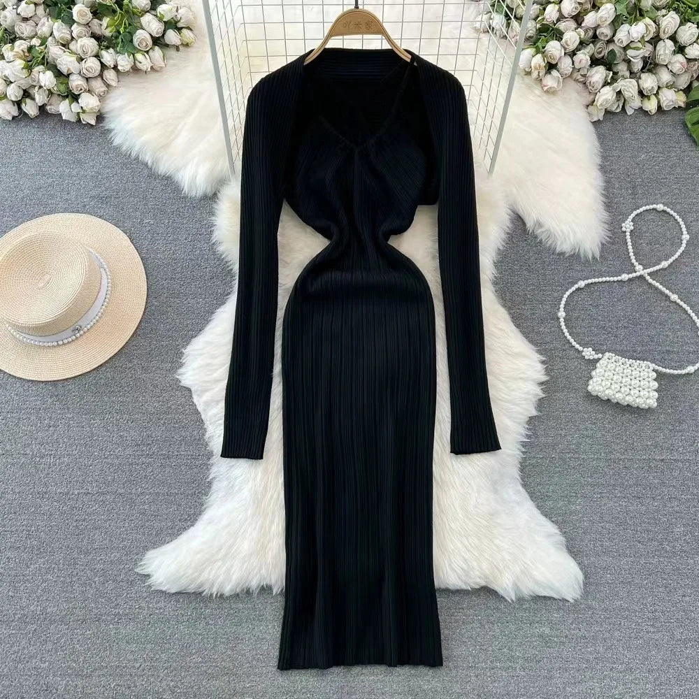Knit Slip Dress and Cardigan Set