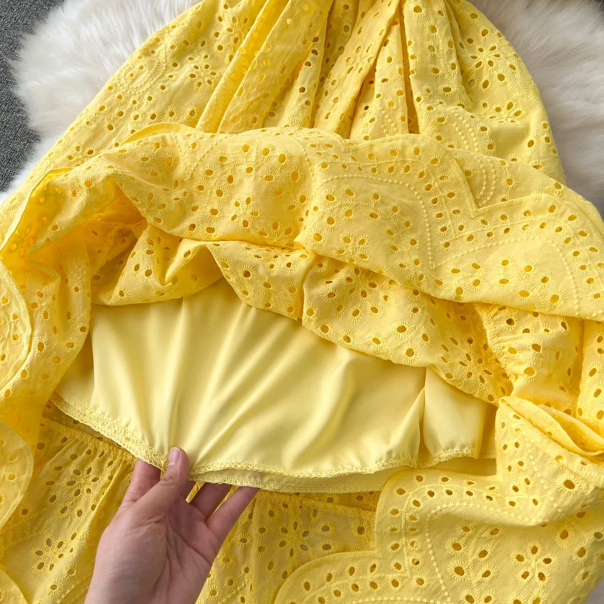Solid Puff Sleeve Button Front A-Line Dress