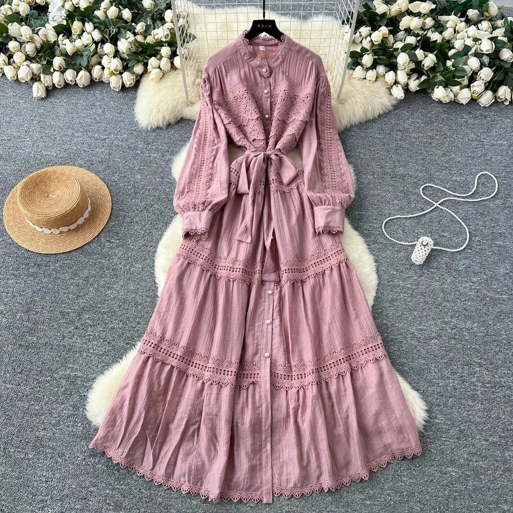 Glitter Lace-Up Lace A-Line Dress