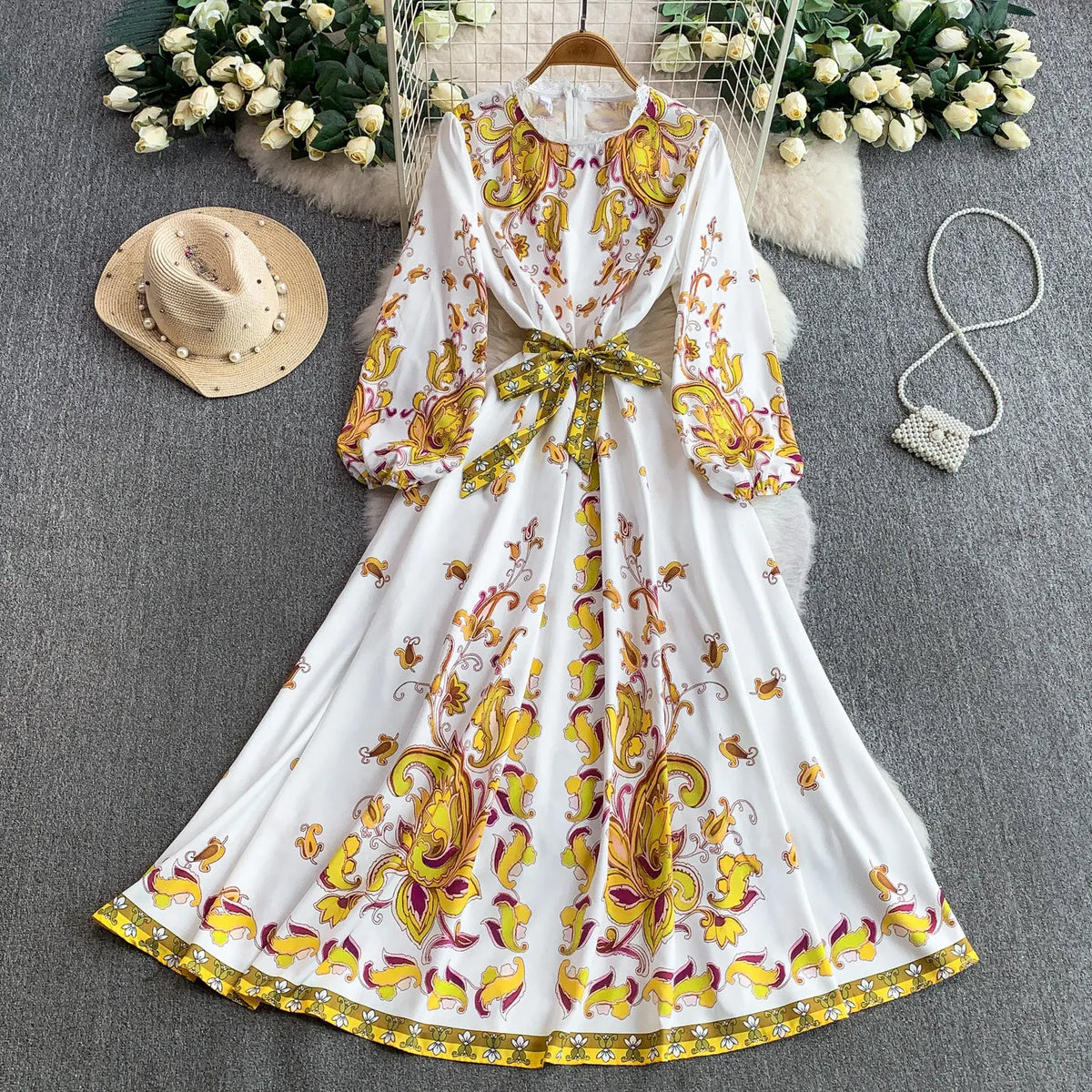 Paneled Print A-Line Party Dress