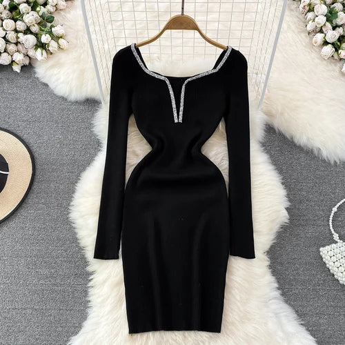 Glitter Knit V-Neck Bodycon Dress