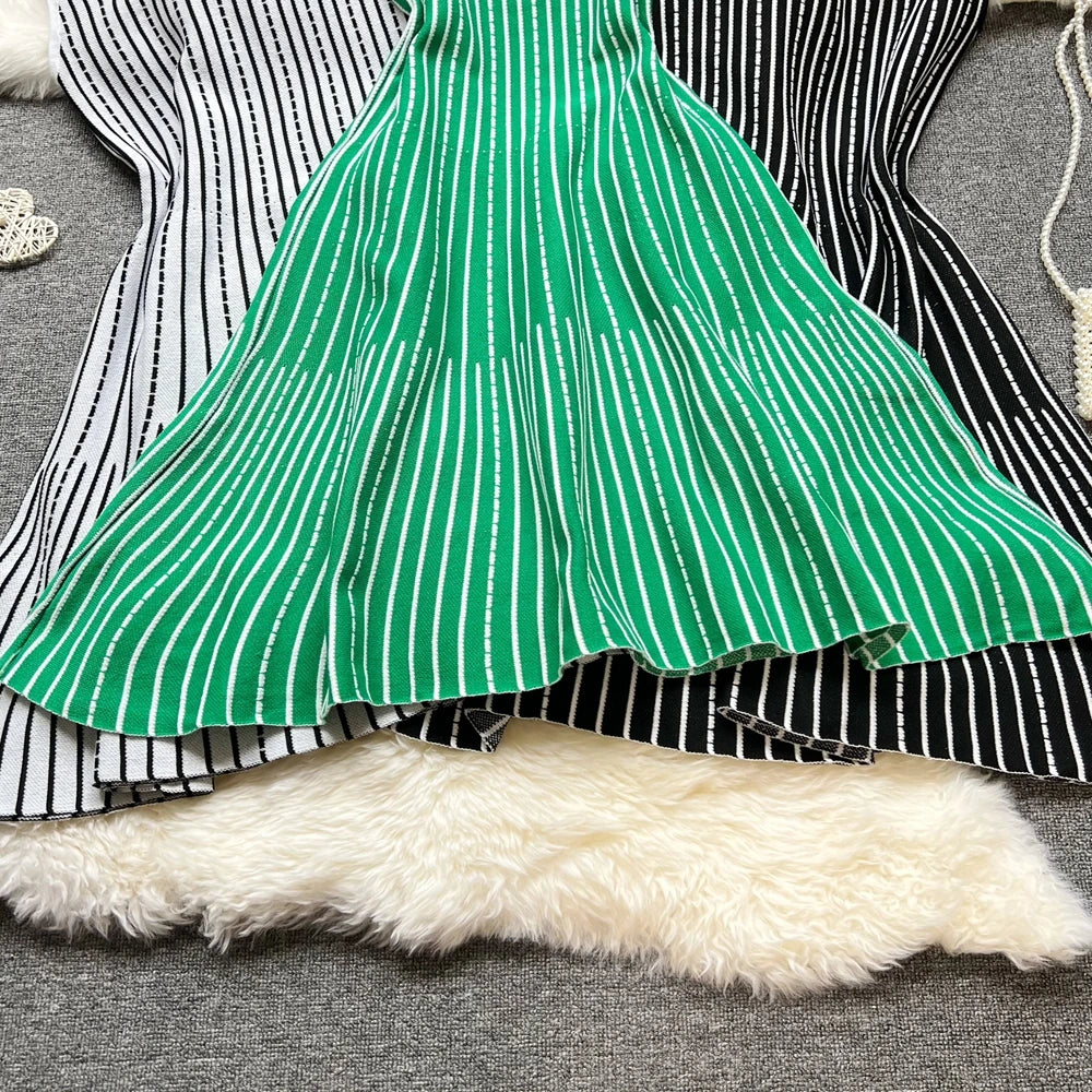 Striped Slim Waist Knit Mini Dress