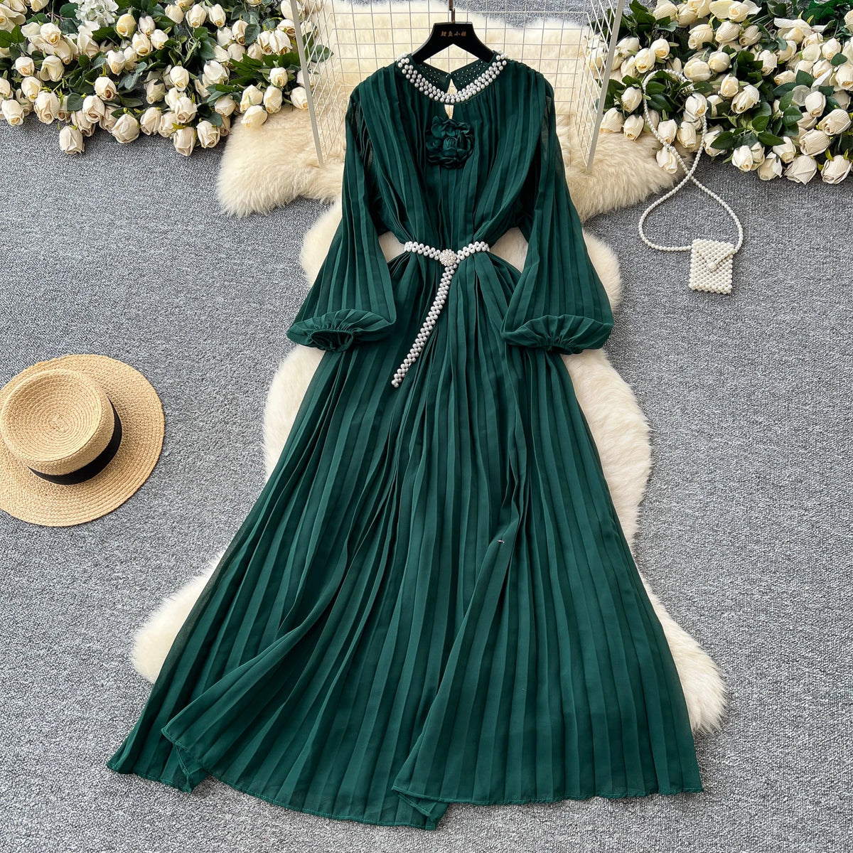 Beaded Cutout Chiffon A-Line Midi Dress