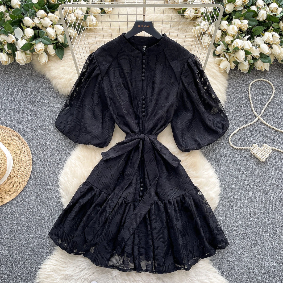 Embroidered Mesh Short Sleeve Fairy Dress