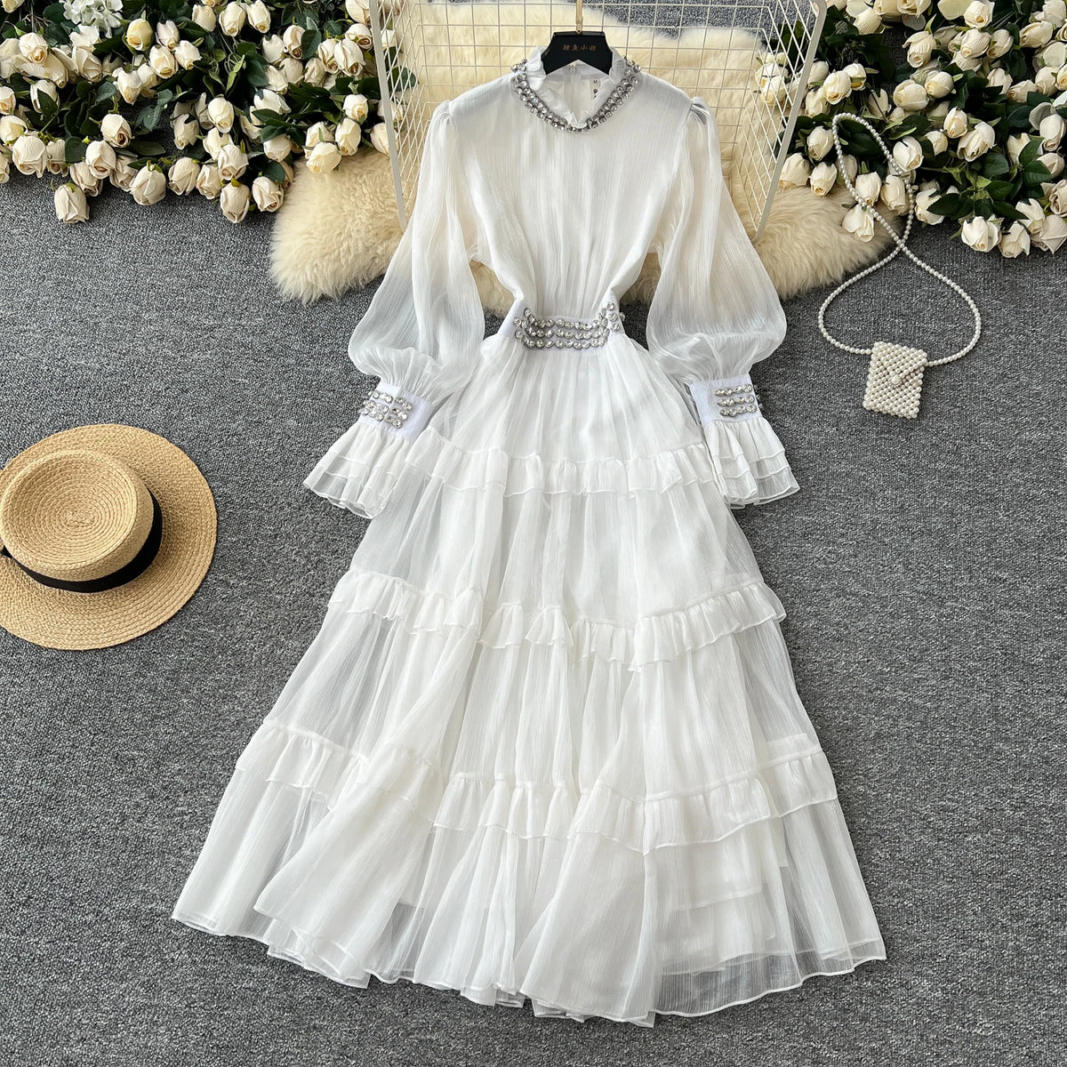 Rhinestone Flare Sleeve Bodycon Party Dress