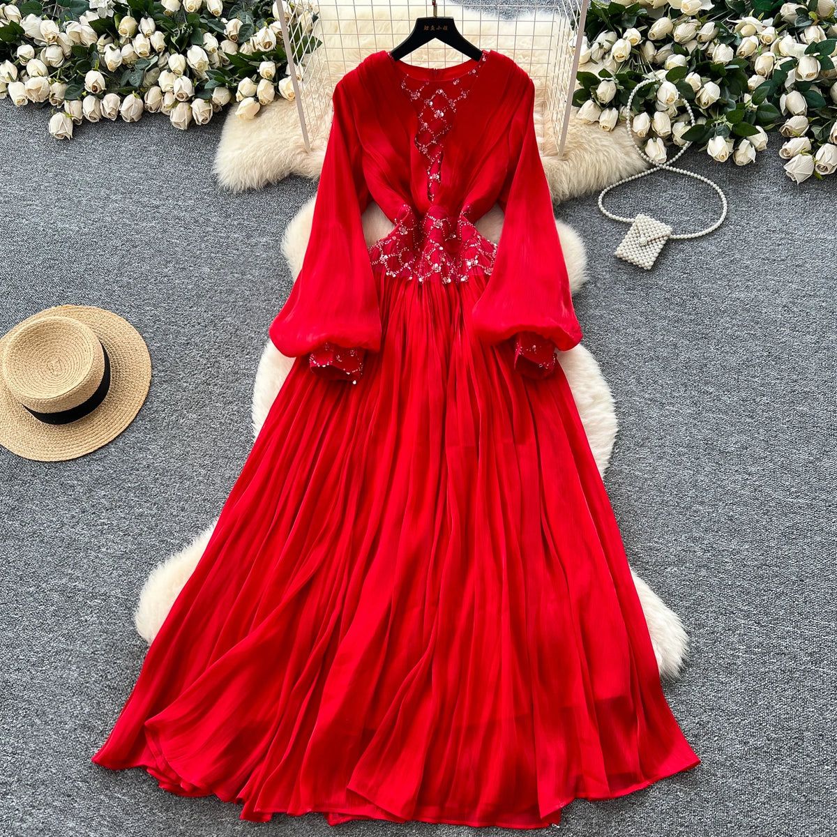 O-Neck Long Sleeve Boho Beach Dress