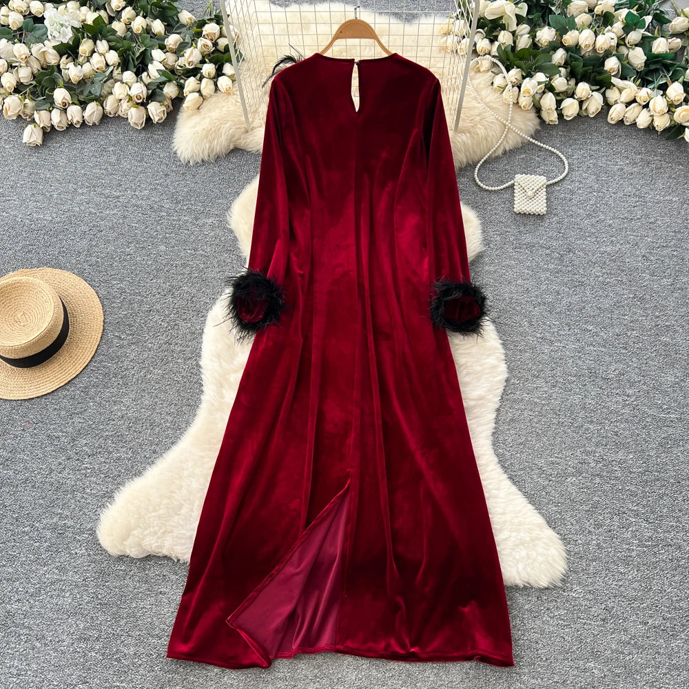 Loose V-Neck Long Sleeve Dress