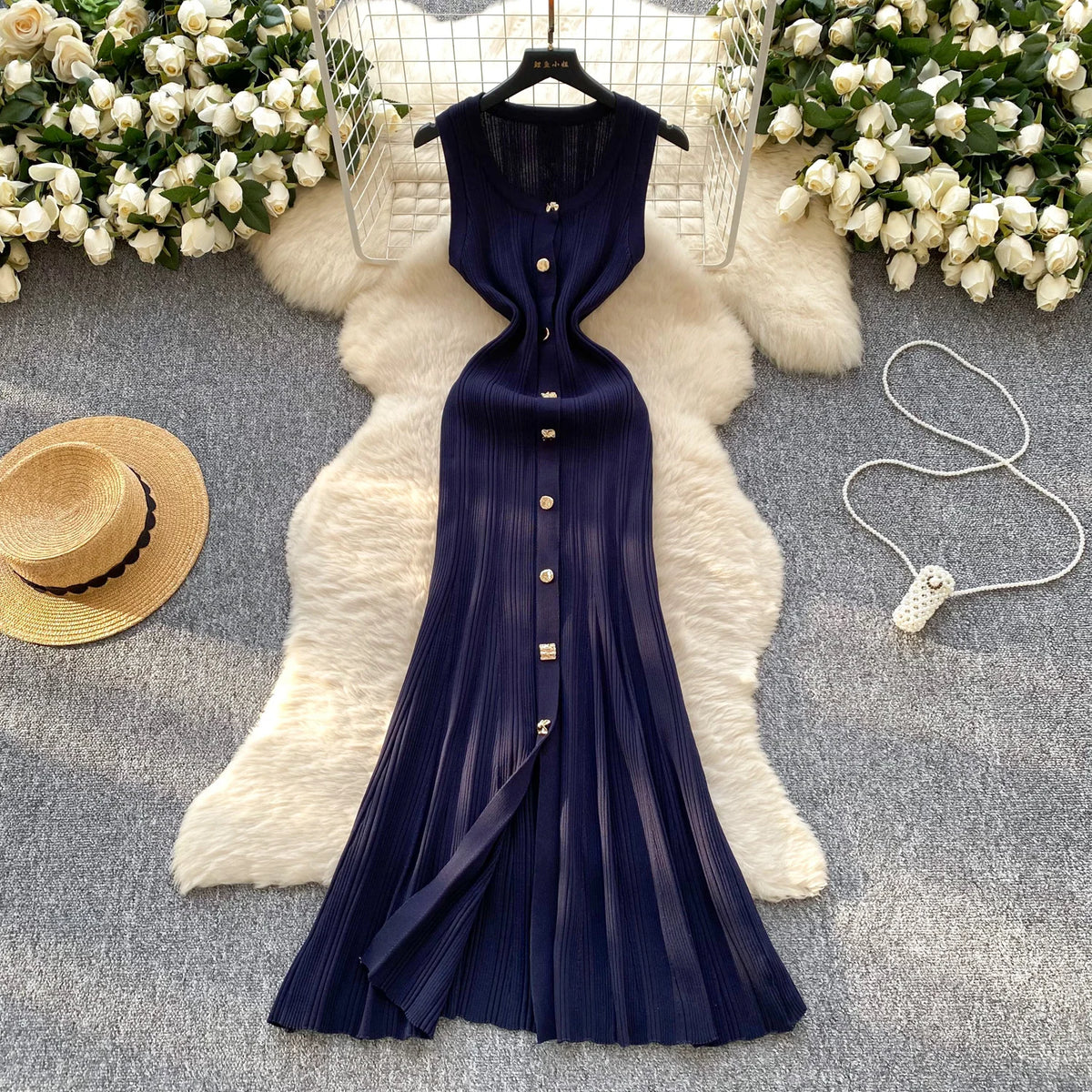 Sleeveless Button Wrap Bodycon Maxi Dress