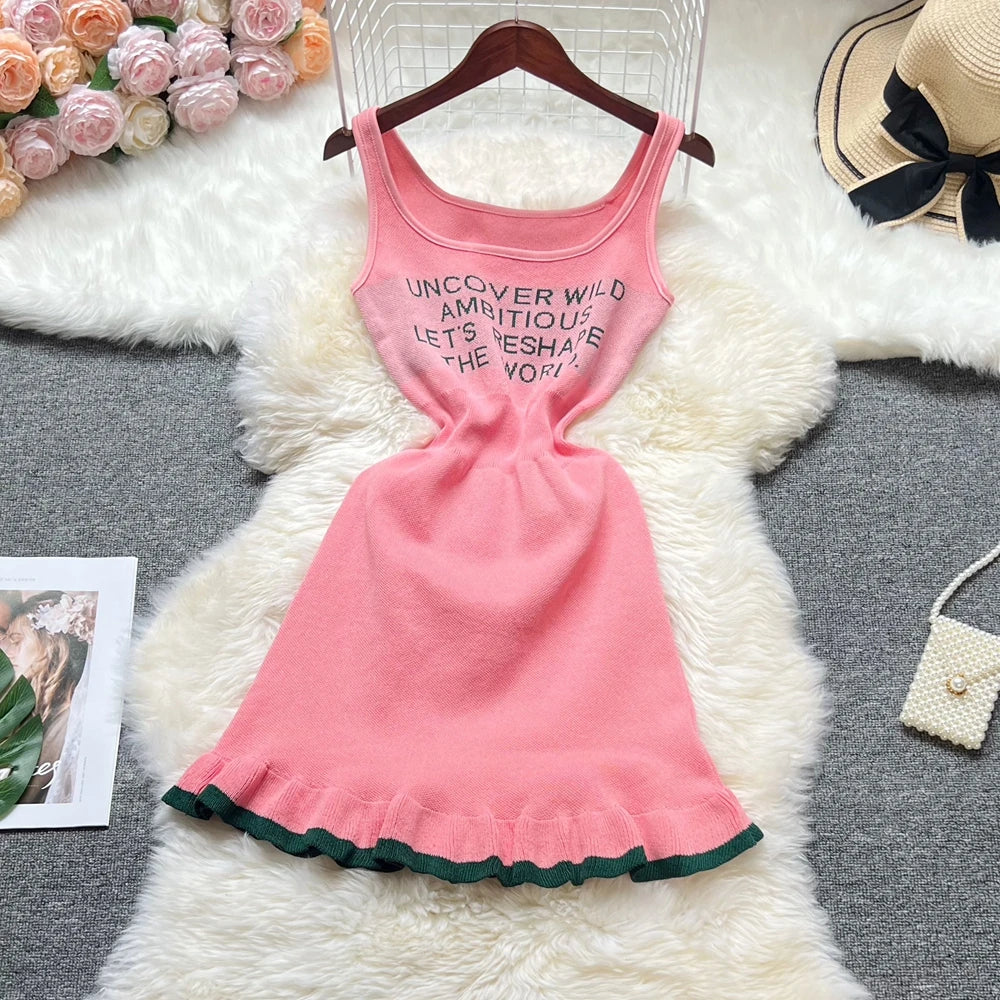 Letter Knit Fitted Mini Dress