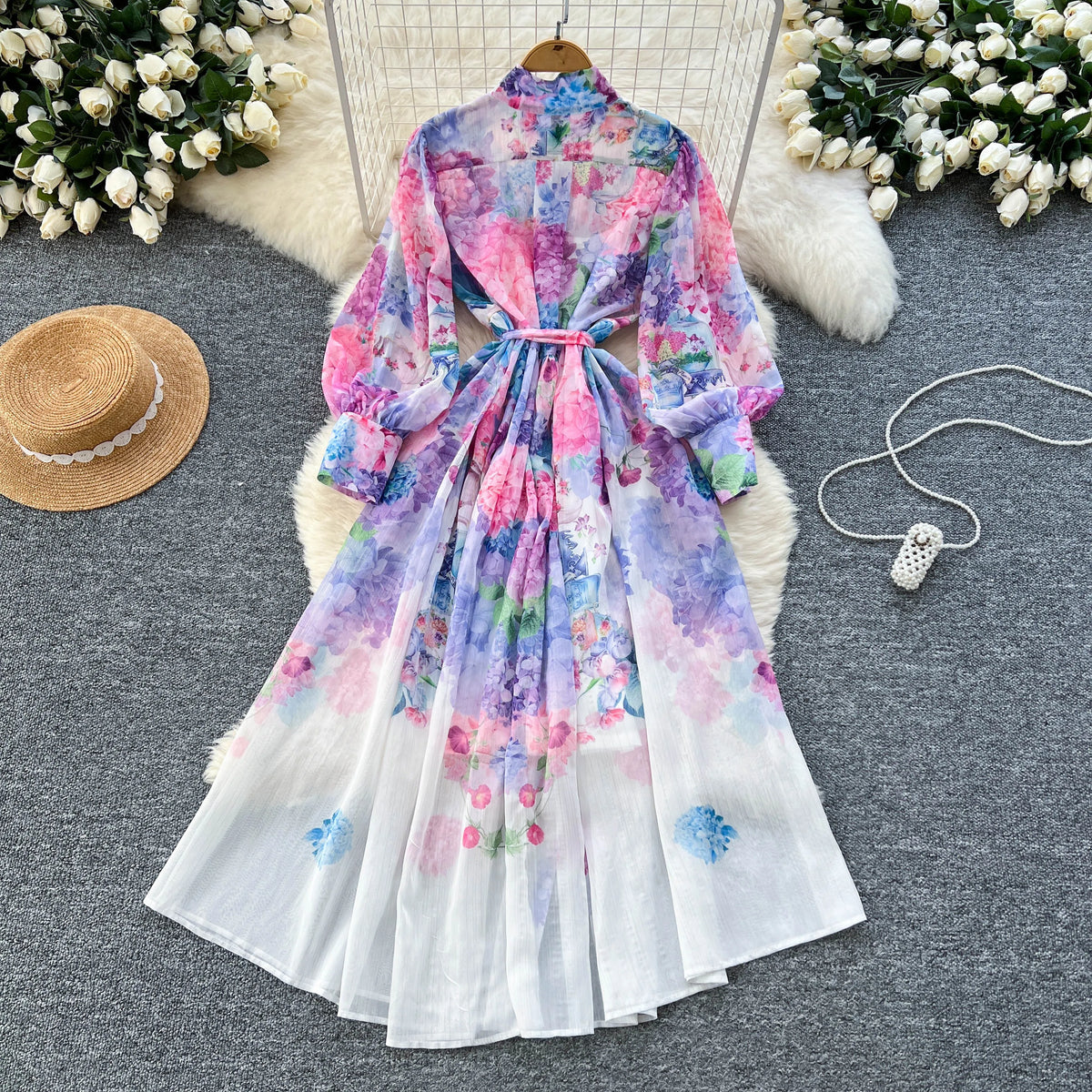 Printed Mesh Slim Party Dress
