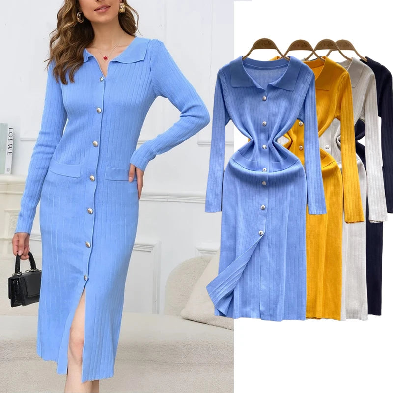 Collared Knit Maxi Shirt Dress