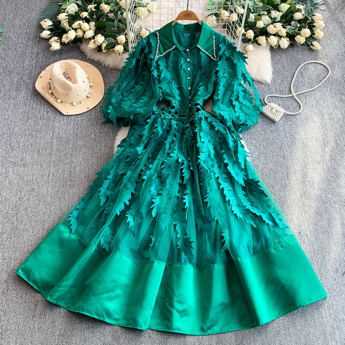 Collared Tassel Long Sleeve Dress
