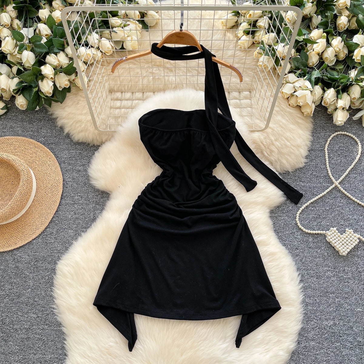 Leopard Halter Asymmetric Party Dress