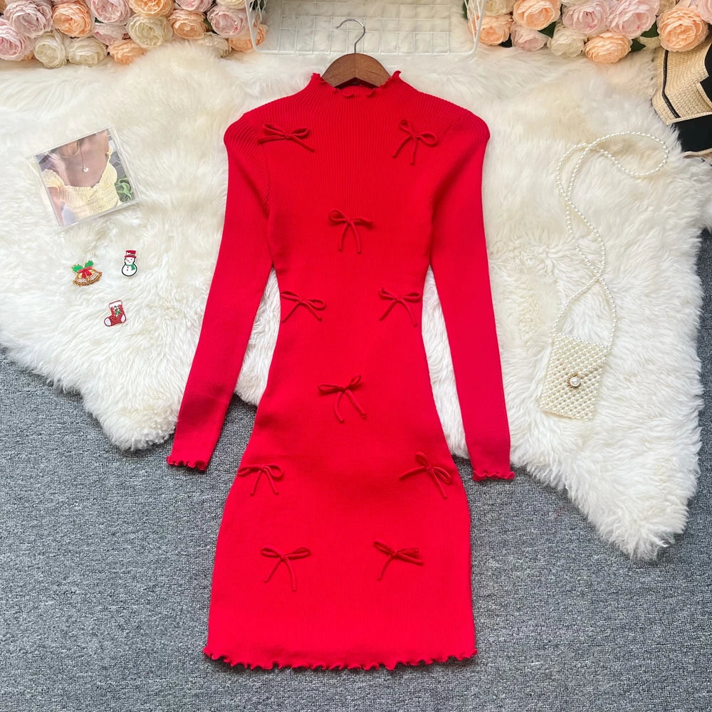 Bow Detail Knit Bodycon Mini Dress