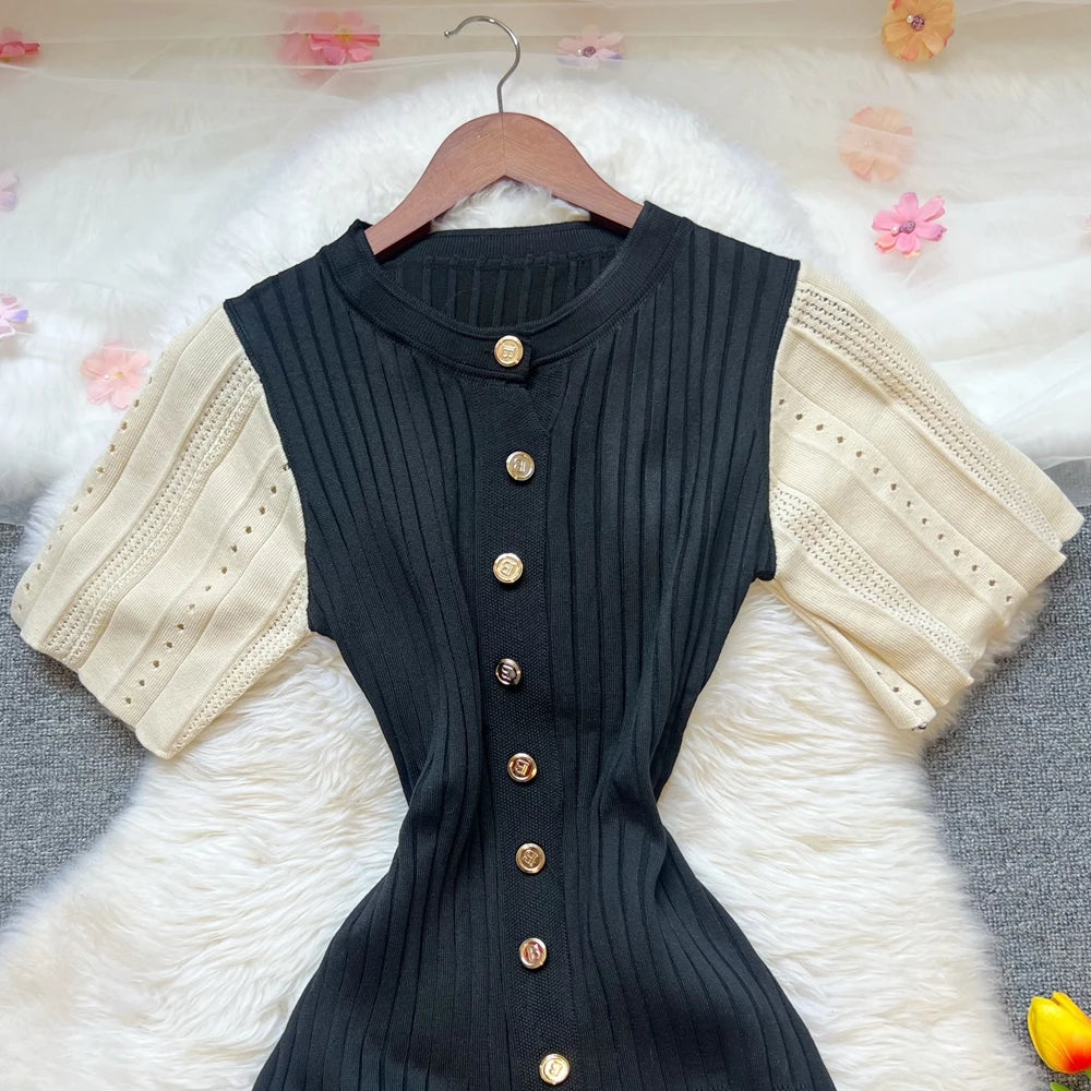 Vintage Patchwork Knit Maxi Dress