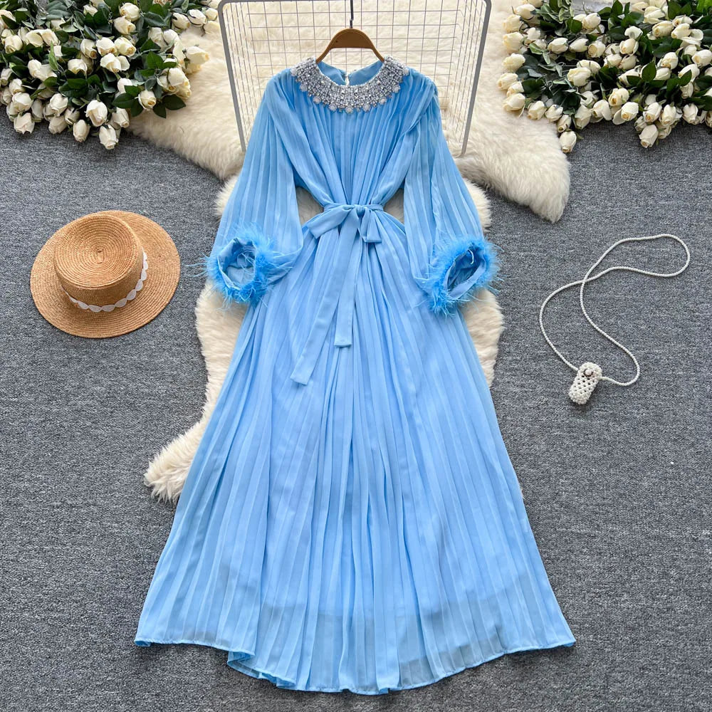 Rhinestone Ruched Crew Neck Maxi Dress
