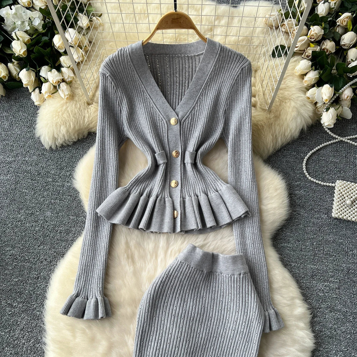 Knit Cardigan Pleated Dress