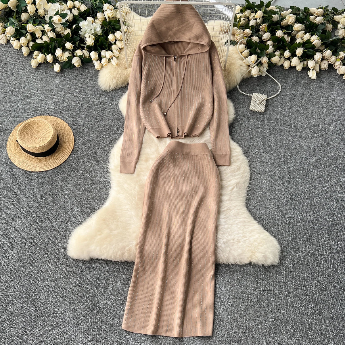 Rhinestone Zip Long Sleeve Dress