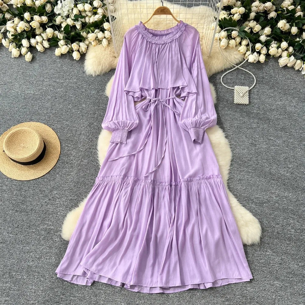 Asymmetric Ruffle Long Sleeve Dress
