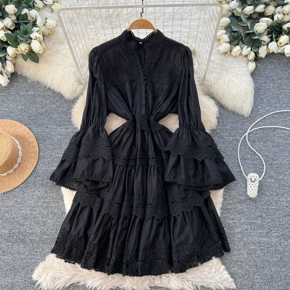 Lace Flare Sleeve Evening Party Dress