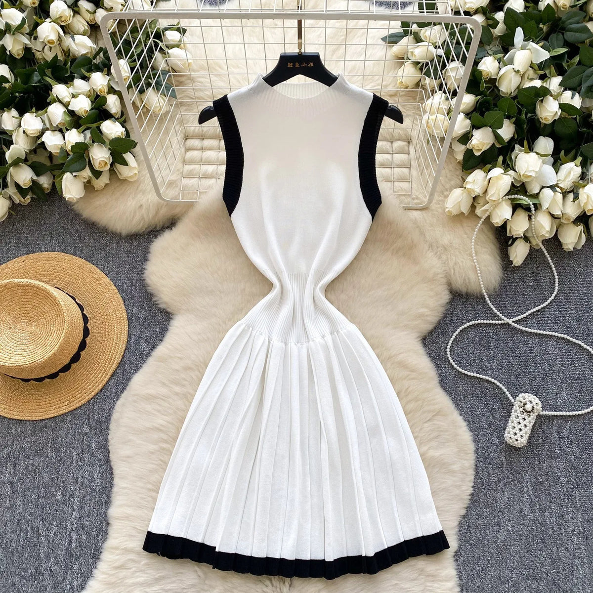 Pleated Knit Mini Dress