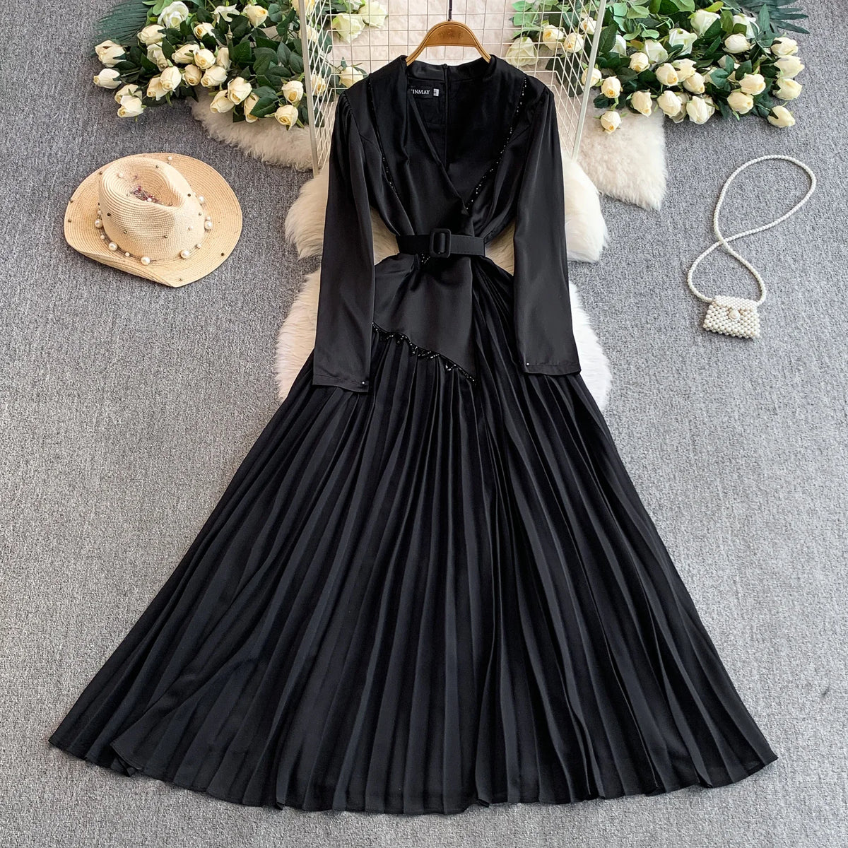 Tassel Mesh Long Sleeve Maxi Dress