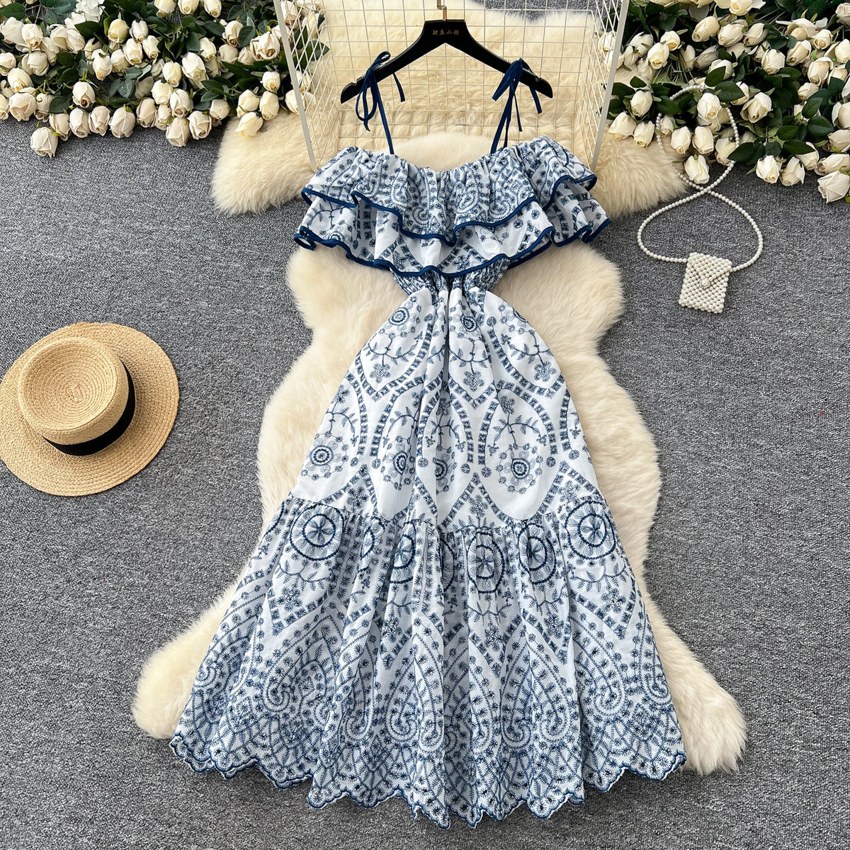 Ruffle Cutout Slim Boho Long Dress