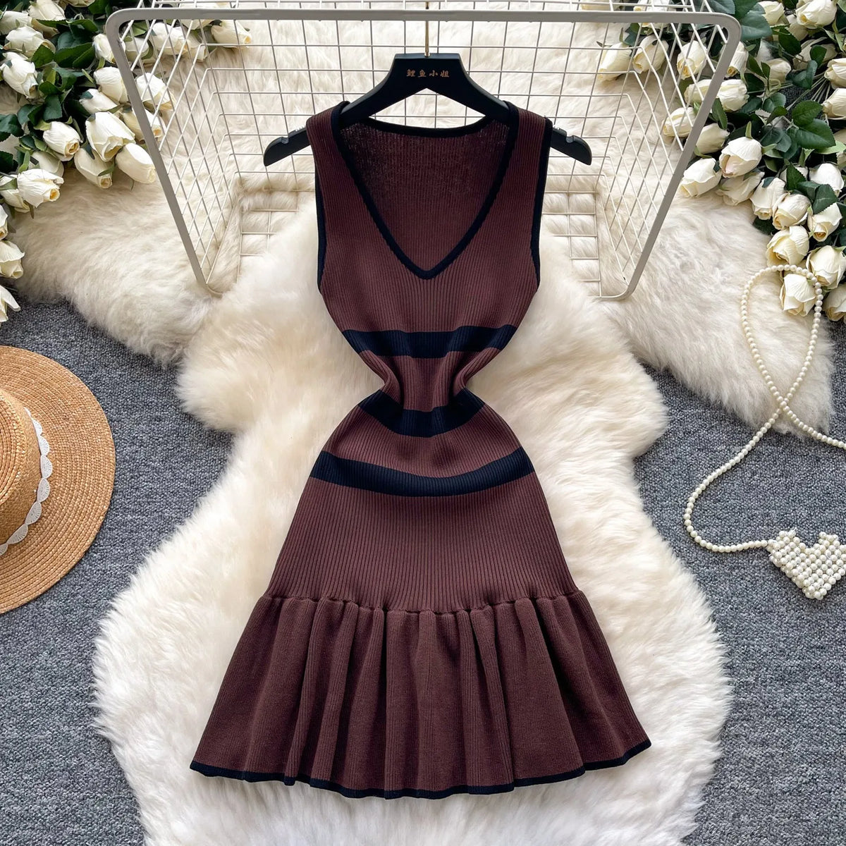 Sleeveless Ruffled Knit Mini Dress