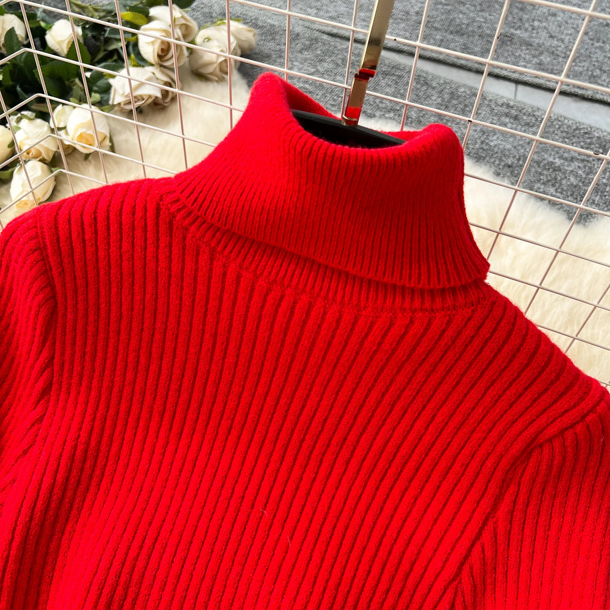 Turtleneck Knit Long Sleeve Maxi Dress