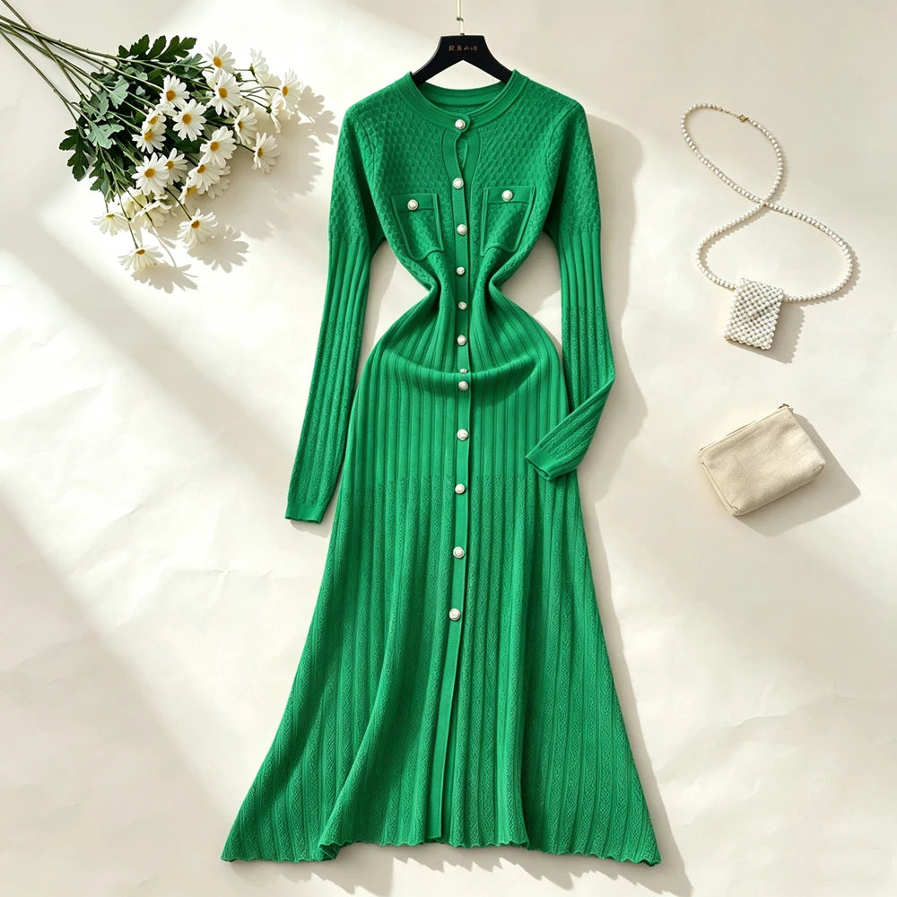 Patchwork Knit Maxi Shirt Dress
