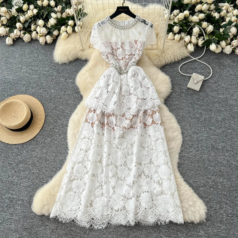 Rhinestone Crew Neck A-Line Party Dress