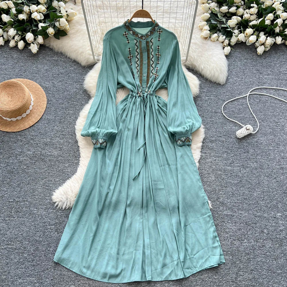 Ruched Print Button Maxi Dress