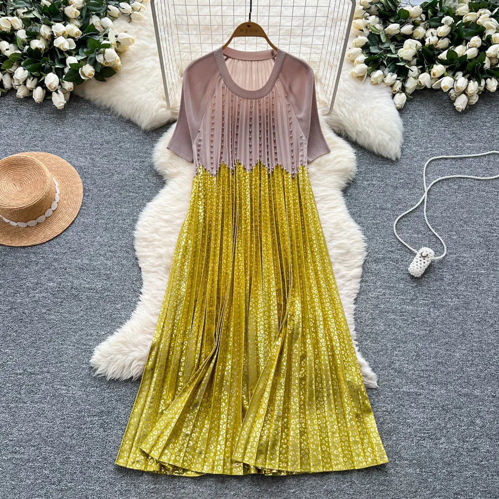 Rhinestone Short Sleeve Loose A-Line Dress