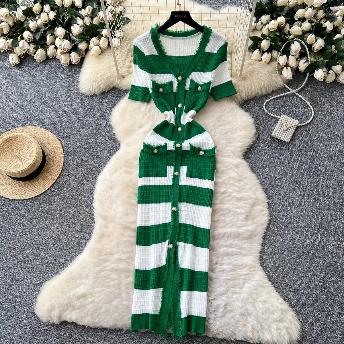 Slim Waist Knit Maxi Sweater Dress