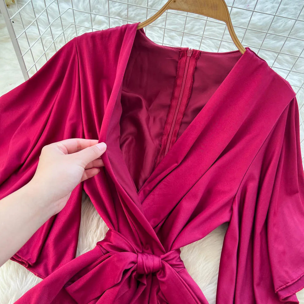 Asymmetrical V-Neck Slim Dress