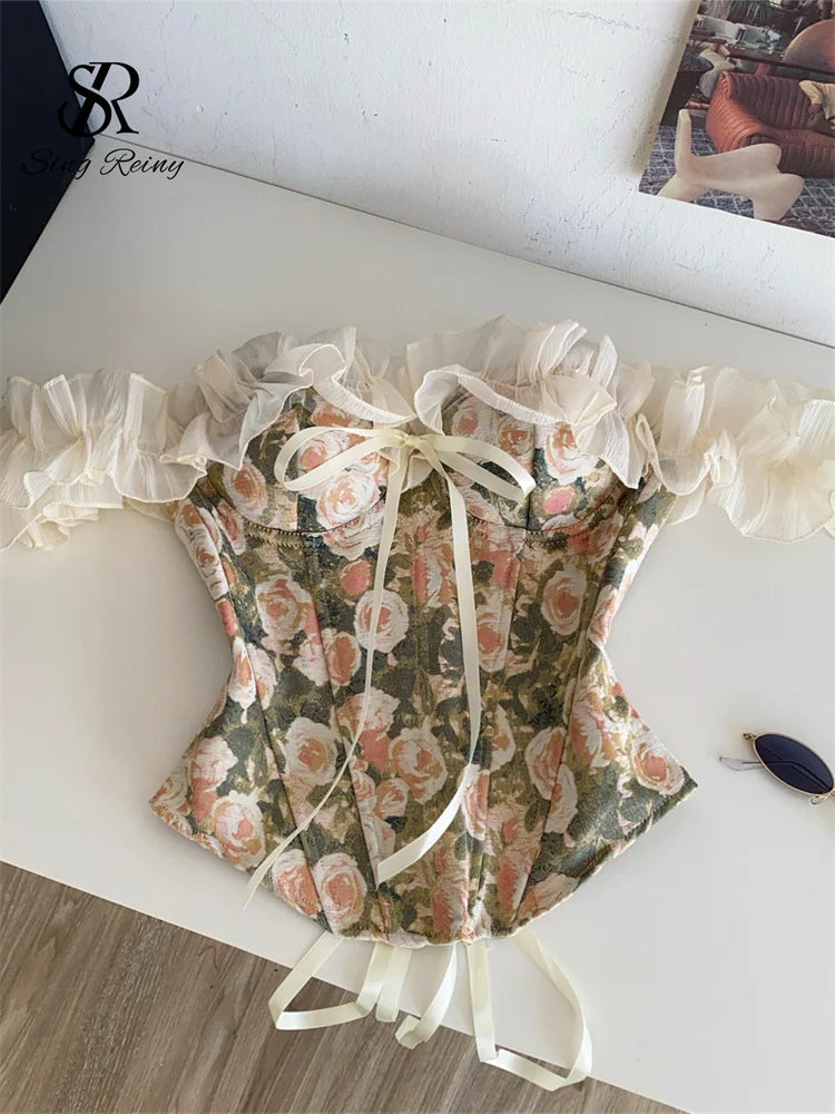 Floral Ruffle Off-Shoulder Corset Top