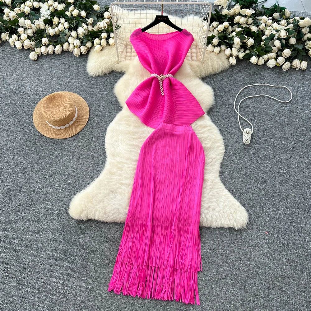 Tassel Chain Asymmetric Boho Two-Piece Set