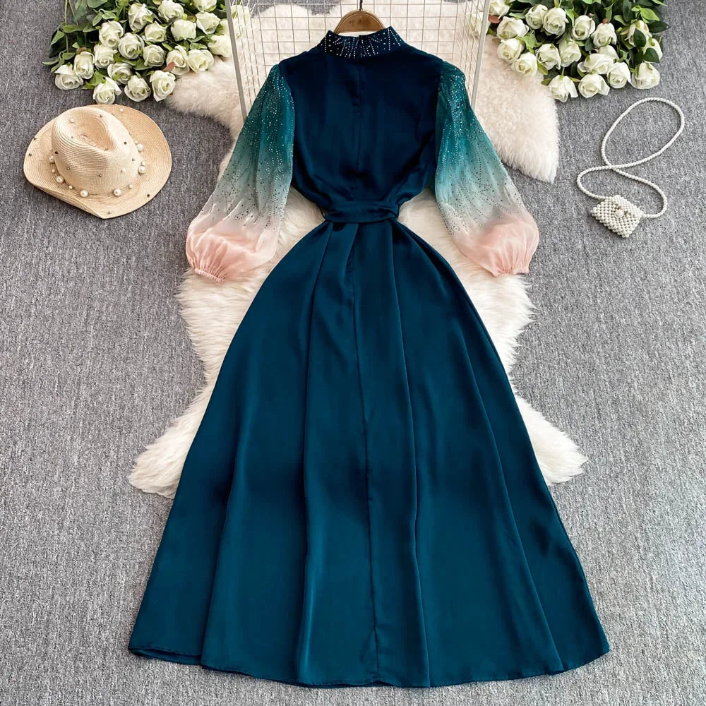 Gradient Glitter Sequin Half Sleeve Dress