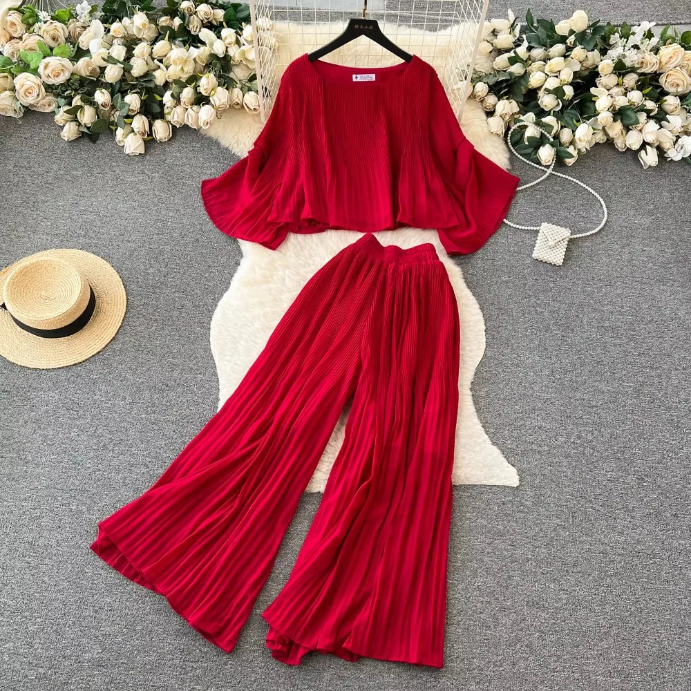 Cropped Tee and Wide Leg Pant Set