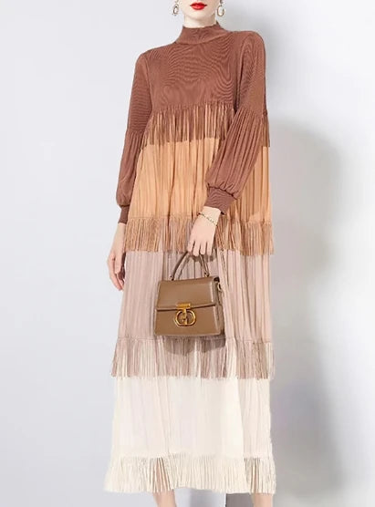 Tassel Patchwork Lantern Sleeve Dress