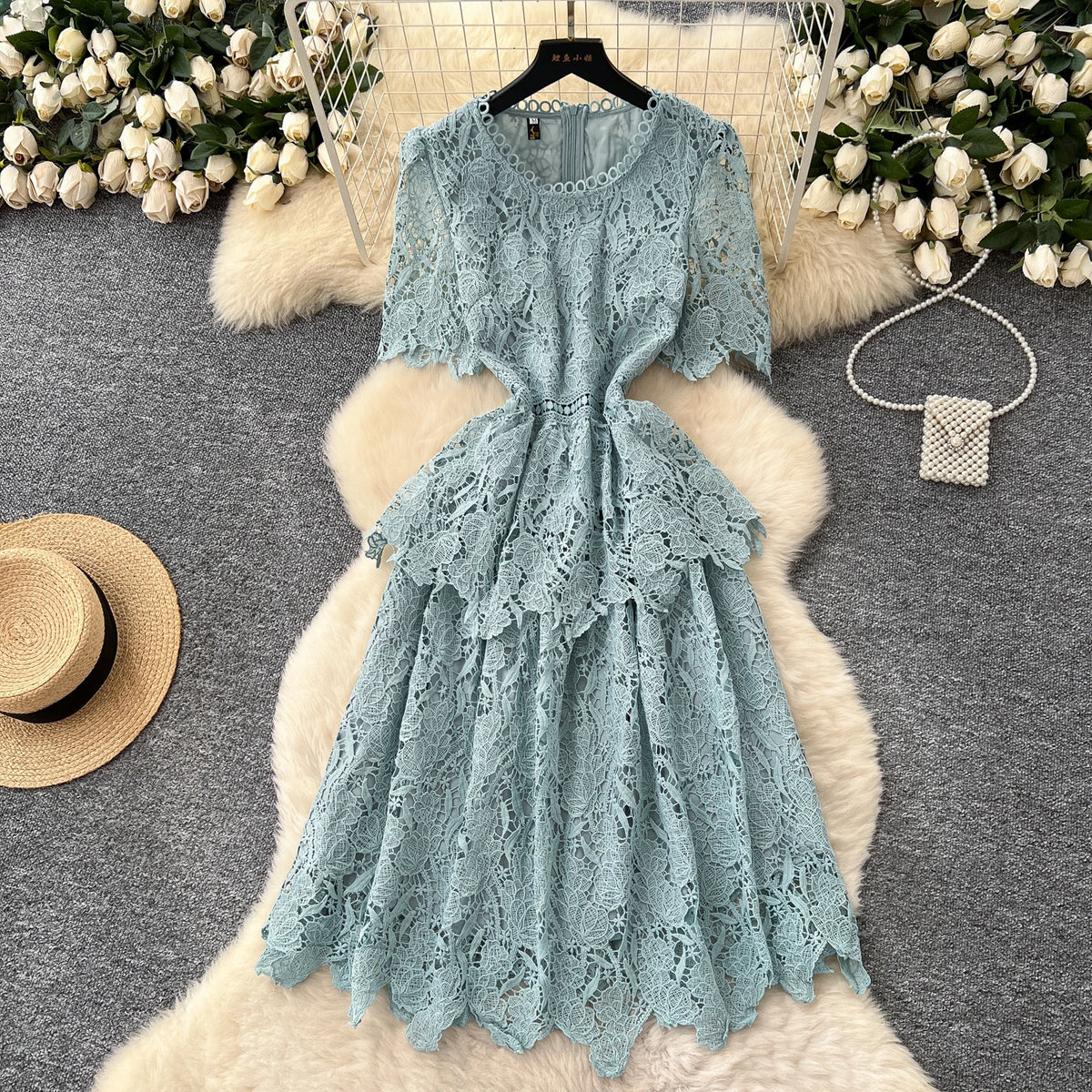Tiered Short Sleeve Boho Long Dress