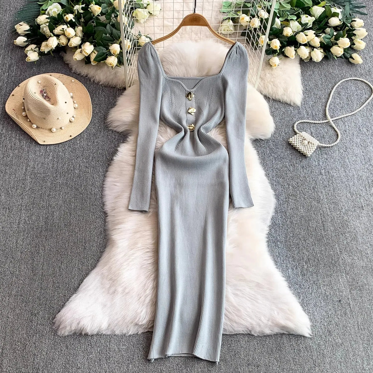 Long Sleeve Knit Bodycon Maxi Dress