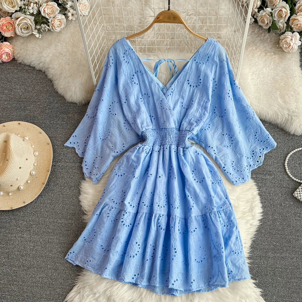 Embroidered Cutout A-Line Sundress