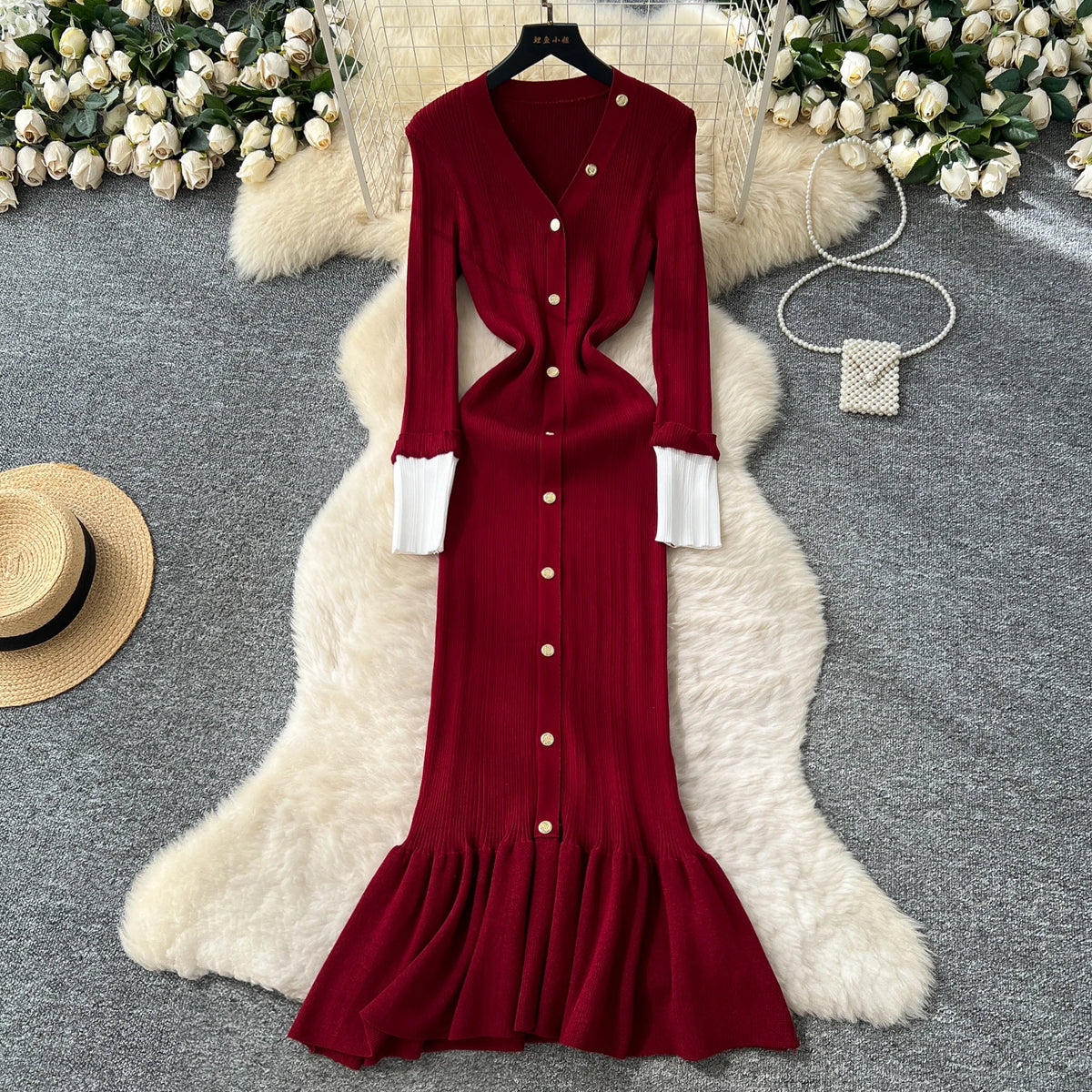 Knit Long Sleeve Mermaid Dress