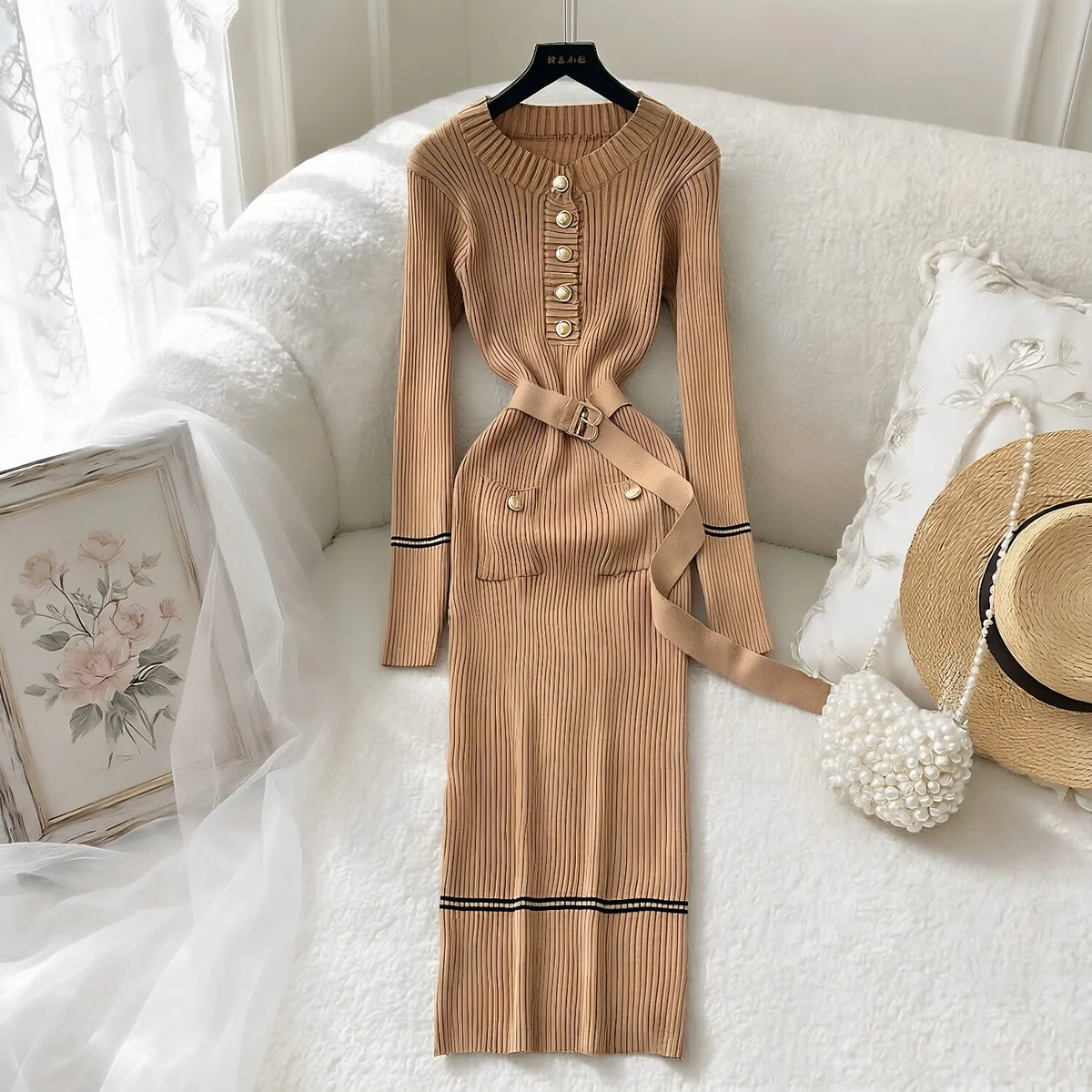 Ribbed Button Knit Maxi Dress
