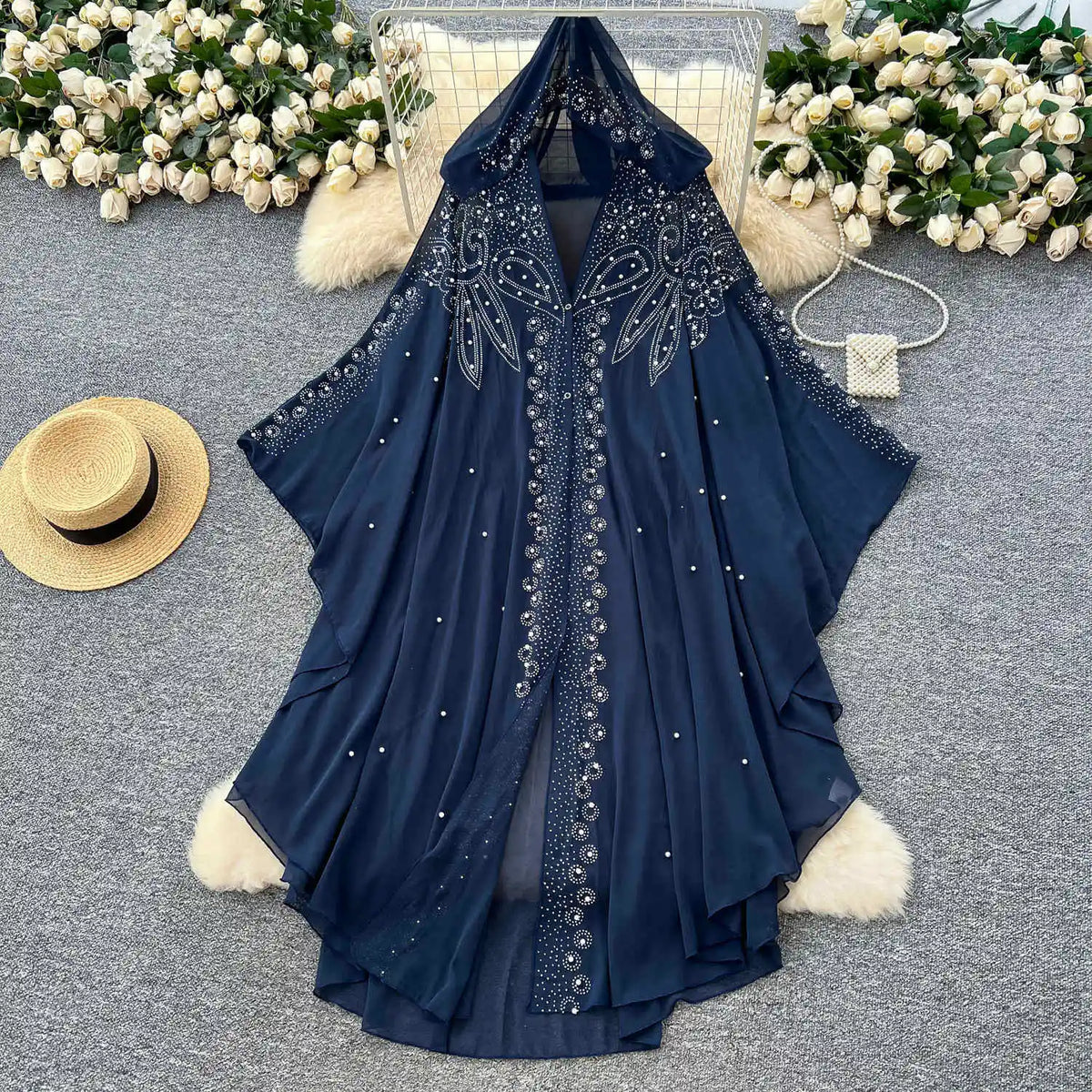 Beaded Sheer Mesh Hooded Cover-Up
